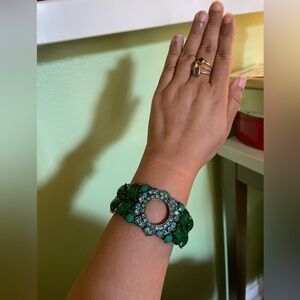 Stunning green and blue stone gold cuff bracelet